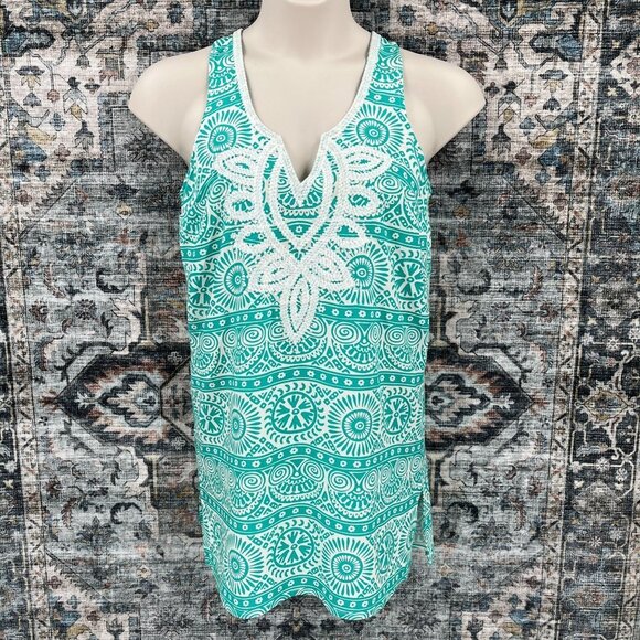 Mud Pie Racerback Halter Dress Swim Coverup Size S Teal Sleeveless V Neck - Picture 1 of 10